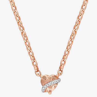 Womens Diamond Accent Genuine Pink Morganite 18K Rose Gold Over Silver Heart Pendant Necklace