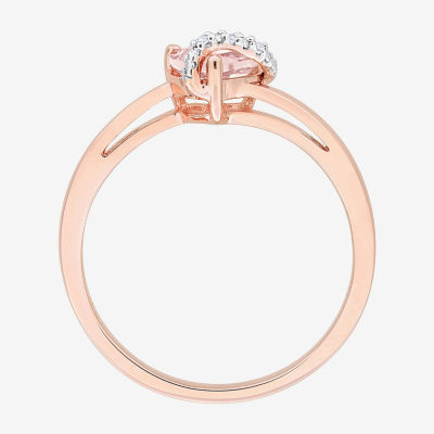 Womens Diamond Accent Genuine Pink Morganite 18K Rose Gold Over Silver Heart Cocktail Ring