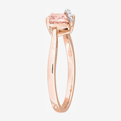 Womens Diamond Accent Genuine Pink Morganite 18K Rose Gold Over Silver Heart Cocktail Ring