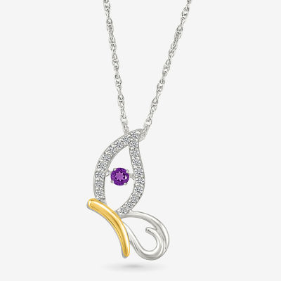 Womens Genuine Purple Amethyst 10K Gold Sterling Silver Butterfly Pendant Necklace