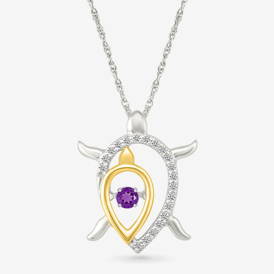 Turtle Womens Genuine Purple Amethyst 10K Gold Sterling Silver Pendant Necklace