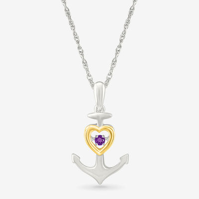 Womens Genuine Purple Amethyst 10K Gold Sterling Silver Anchor Pendant Necklace