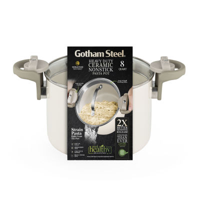 Gotham Steel Cream Ultra Ceramic 8-qt. Pasta Pot with Strainer and Twist & Lock Handles