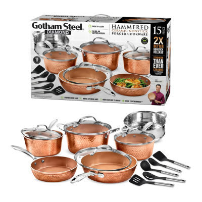 Gotham Steel Hammered Copper 15pc. NonStick Cookware Set with Utensils, Color Copper JCPenney