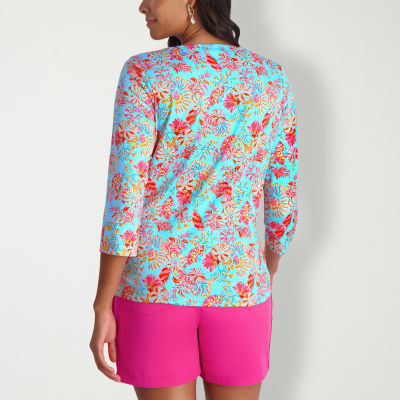 Stella Parker Women's 3/4 Sleeve Yoke Neck UPF Dress - Tropical Print, Polyester/Spandex, Machine Washable - View #10