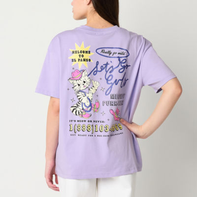Skinnydip London Juniors Lets Go Girls Catgirl Oversized Womens Round Neck Short Sleeve Graphic T-Shirt