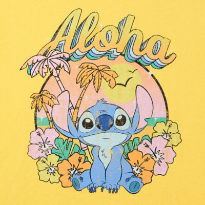 Juniors Stitch Aloha Cropped Tee Womens Crew Neck Short Sleeve Graphic T-Shirt