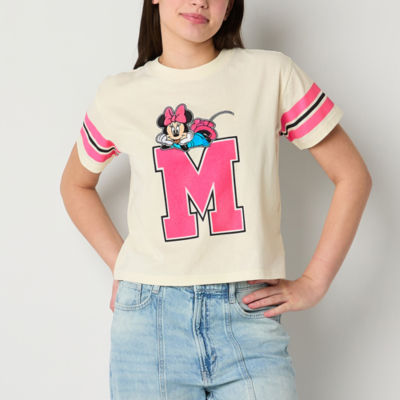 Juniors Cropped Tee Womens Crew Neck Short Sleeve Minnie Mouse Graphic T-Shirt