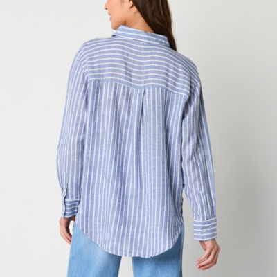 a.n.a Tall Linen Womens Long Sleeve Oversized Button-Down Shirt