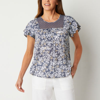 Liz Claiborne Womens Round Neck Short Sleeve Blouse