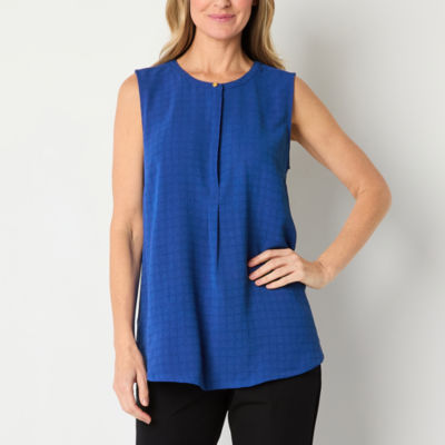 Liz Claiborne Womens Split Crew Neck Sleeveless Tunic Top