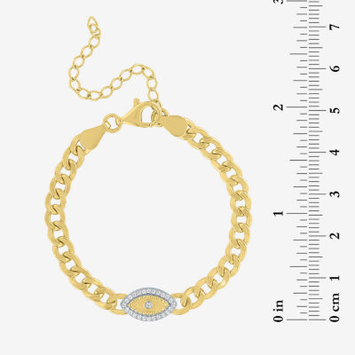 Diamond Addiction (G-H / I1-I2) 14K Gold Over Silver 8 Inch Curb Evil Eye Chain Bracelet