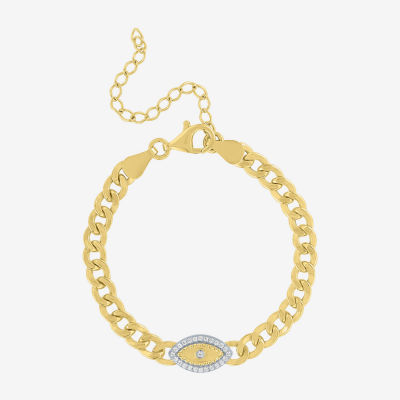 Diamond Addiction (G-H / I1-I2) 14K Gold Over Silver 8 Inch Curb Evil Eye Chain Bracelet