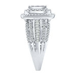 Womens 1 1/2 CT. T.W. Genuine White Diamond 10K White Gold Cushion Side Stone Halo Engagement Ring