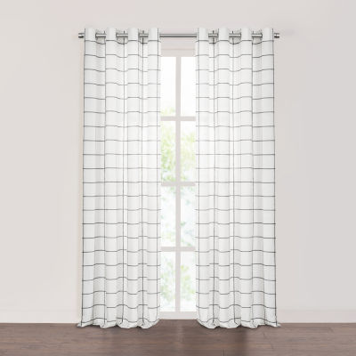 Fieldcrest Arden Windowpane Cotton Grommet Top Sheer Single Curtain Panel