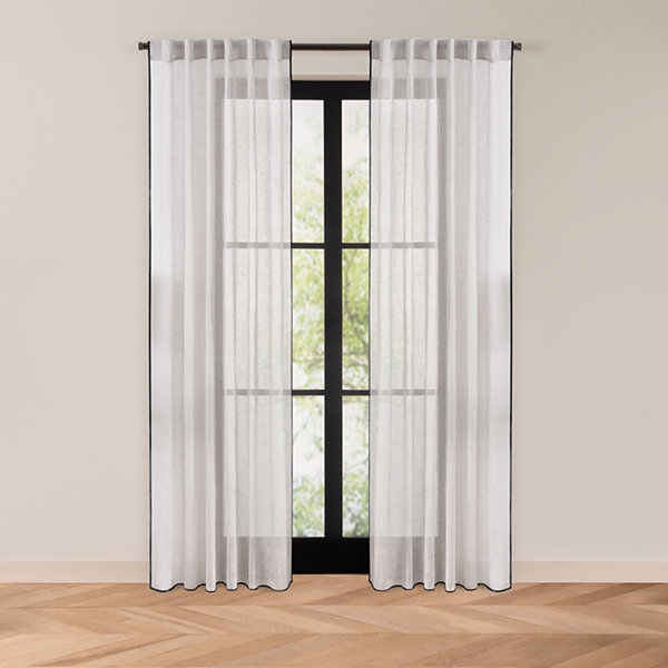 Fieldcrest Luxury Linen Border Stripe Sheer Rod Pocket Back Tab Single Curtain Panel