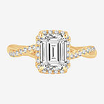 Signature By Modern Bride Emerald Cut Womens 1 3/4 CT. T.W. Lab Grown White Diamond 14K Gold Halo Engagement Ring
