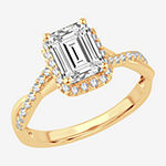 Signature By Modern Bride Emerald Cut Womens 1 3/4 CT. T.W. Lab Grown White Diamond 14K Gold Halo Engagement Ring