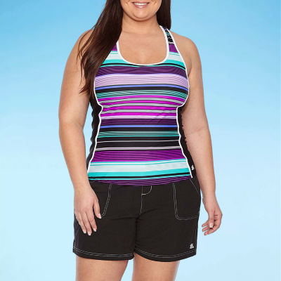 ZeroXposur Striped Tankini Swimsuit Top Plus, Color Beet JCPenney