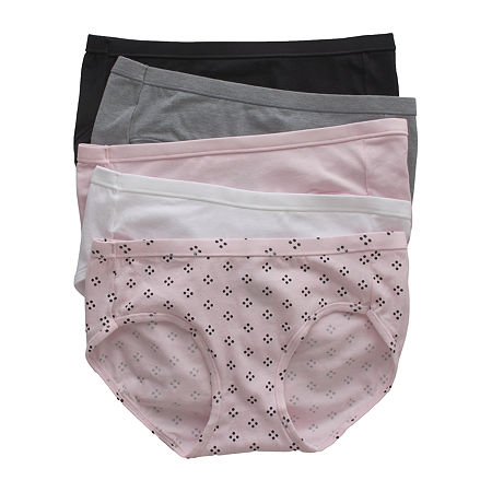 Hanes Cotton Stretch With Comfort Soft 5 Pack Cooling Multi-Pack Hipster Panty 41w5cs, 5, Pink