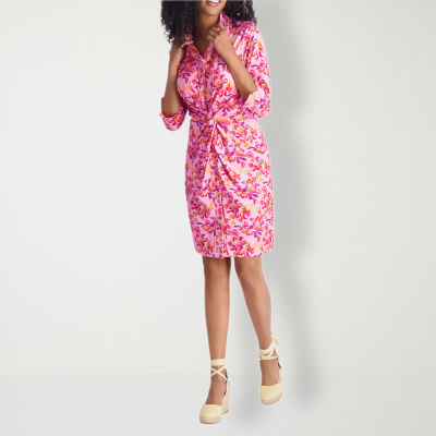 Stella Parker Womens 3/4 Sleeve Floral Sheath Dress