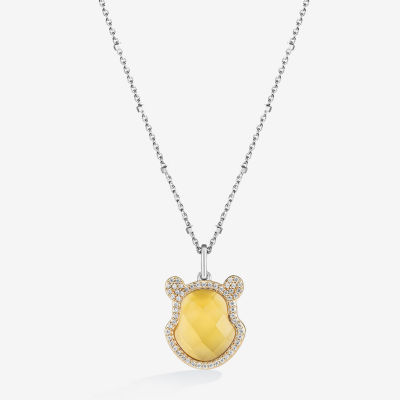 Disney Jewels Collection Womens 1/6 CT. Genuine Yellow Chalcedony 14K Gold Over Silver Winnie The Pooh Pendant Necklace