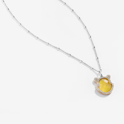 Disney Jewels Collection Womens 1/6 CT. T.W. Genuine Yellow Chalcedony 14K Gold Over Silver Winnie The Pooh Pendant Necklace