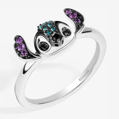 Disney Jewels Collection Womens 1/10 CT. T.W. Mined Blue Diamond Sterling Silver Lilo & Stitch Cocktail Ring