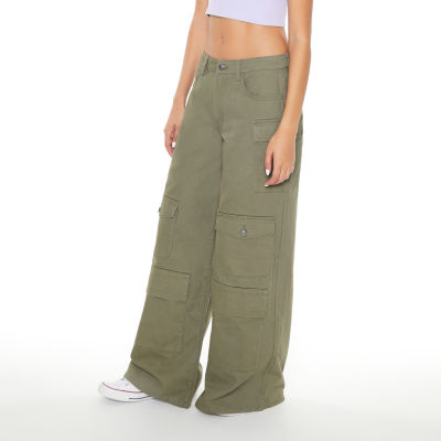 Forever 21 Cargo Wide Leg Twill Pant Womens Low Rise Wide Leg Cargo Pant-Juniors