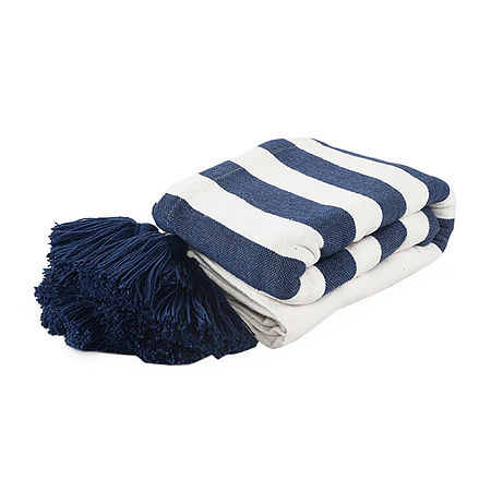 Lr Home Hanny Striped Reversible Throw, One Size, Blue