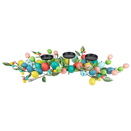 Northlight 32in Colorful Egg Pillar Centerpiece Candle Holder, One Size, Green