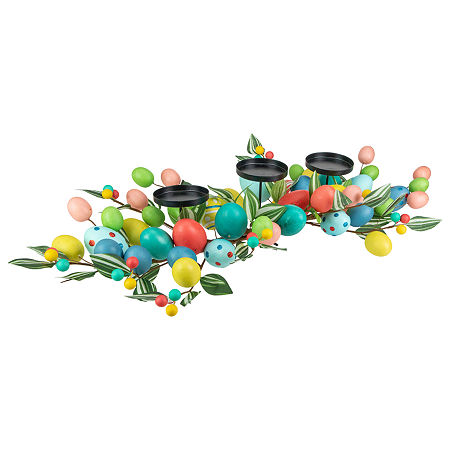 Northlight 32in Colorful Egg Pillar Centerpiece Candle Holder, One Size, Green