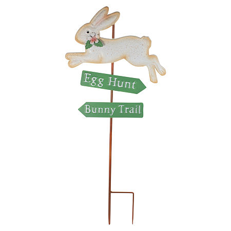 Northlight 25.5in Easter Egg Hunt And Bunny Trail Metal Spring Easter Yard Art, One Size, White