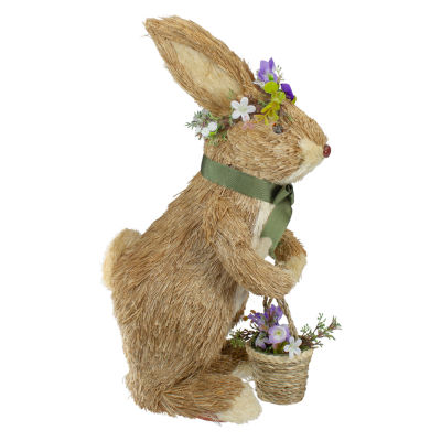 Northlight 15in Brown Sisal Bunny Rabbit With Basket Easter Figurine