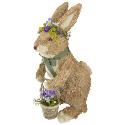 Northlight 15in Brown Sisal Bunny Rabbit With Basket Figurine