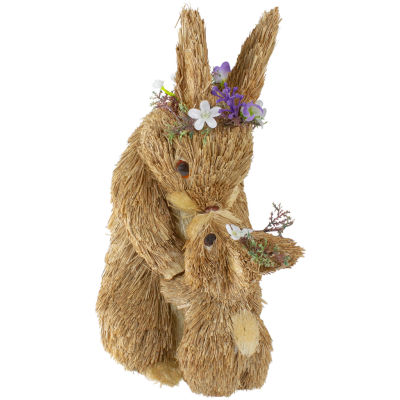 Northlight 12in Brown Mommy And Baby Bunny Sisal Figurine