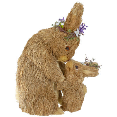 Northlight 12in Brown Mommy And Baby Bunny Sisal Easter Figurine