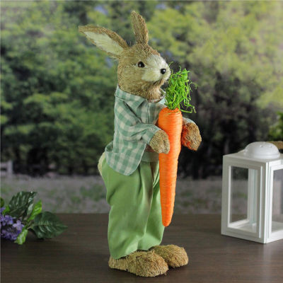 Northlight 19in Sisal Standing Bunny Rabbit With Carrot Figurine