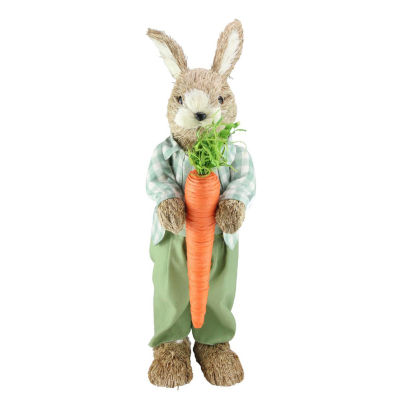 Northlight 19in Sisal Standing Bunny Rabbit With Carrot Figurine