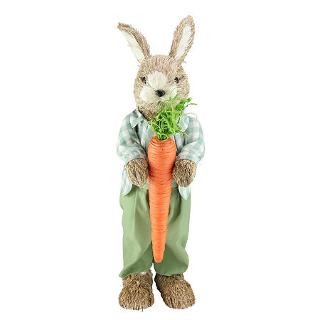 Northlight 19in Sisal Standing Bunny Rabbit With Carrot Figurine, One Size, Brown