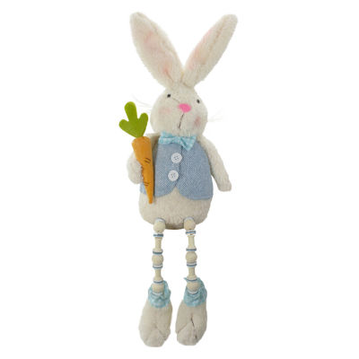 Northlight 22in Blue And White Boy Bunny Rabbit With Dangling Bead Legs Figurine