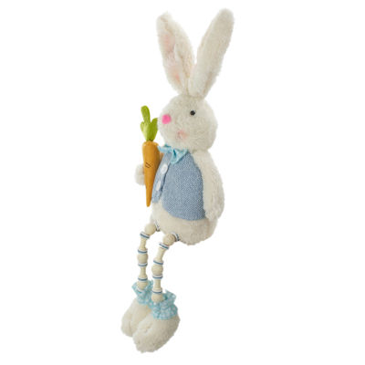 Northlight 22in Blue And White Boy Bunny Rabbit With Dangling Bead Legs Figurine