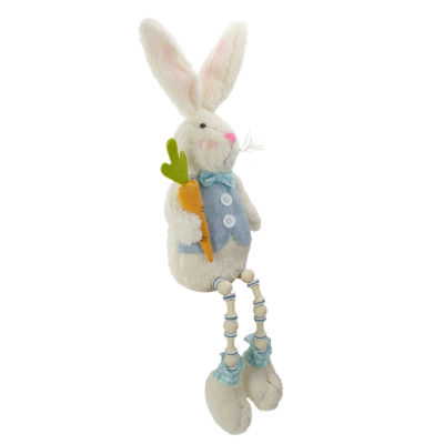 Northlight 22in Blue And White Boy Bunny Rabbit With Dangling Bead Legs Figurine