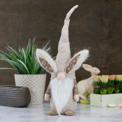 Northlight 20in Beige Floral Standing With Bunny Ears Easter Gnome