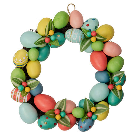 Northlight 14in Colorful Egg Unlit Wreath, One Size, Pink