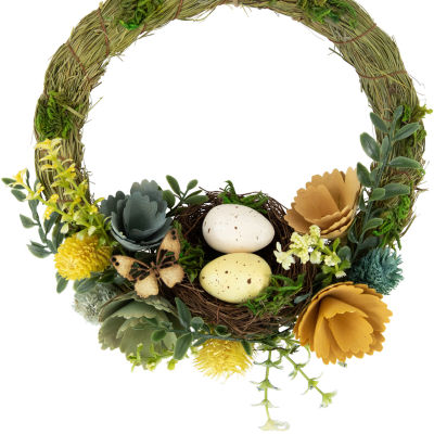 Northlight Egg And Bird Nest With Wooden Flowers Wreath