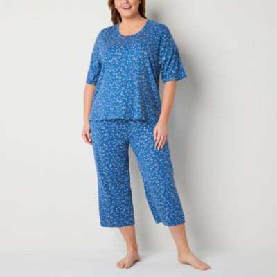 Jaclyn Womens Plus 2-pc. Crew Neck Short Sleeve Capri Pajama Set