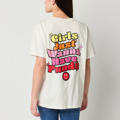Skinnydip London Juniors Girls Just Wanna Have Funds Womens Round Neck Short Sleeve Graphic T-Shirt