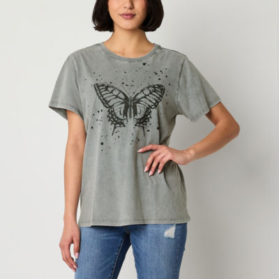 Juniors Butterfly Boyfriend Tee Womens Crew Neck Short Sleeve Graphic T-Shirt