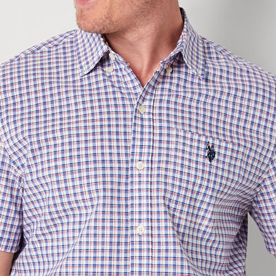 U.S. Polo Assn. No Mens Classic Fit Short Sleeve Plaid Button-Down Shirt